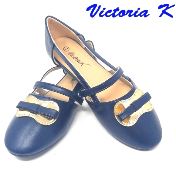 Mary Jane Ballet Buckled Open Flats, B-2836, Navy - Picture 1 of 5